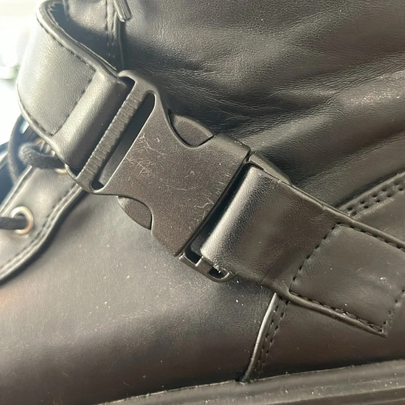 Forever 21 Buckle Chunky Platform Faux Leather lace up Booties size 6.5 - Picture 10 of 16